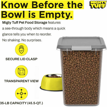 Mighty Tuff 20 lb Dog Food Container, Cat Food Storage Bin Airtight with Stainless Steel Latch, Clear Plastic Pet Container with Lid for Kitchen Pantry Organization