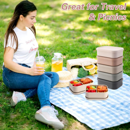 Honeydak 6 Pcs Silicone Bento Box Reusable Silicone Bento Lunch Container for Adults Microwave Dishwasher Freezer Safe 3 Compartment (Light Colors)