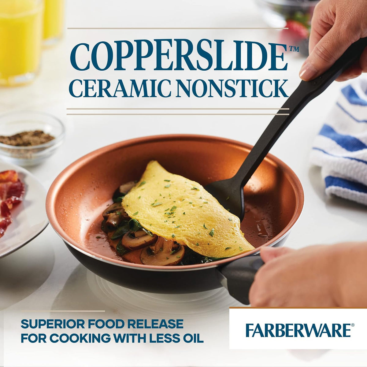 Farberware Glide Copper Ceramic Egg Poacher Pan Nonstick 4 Eggs, 8-Inch