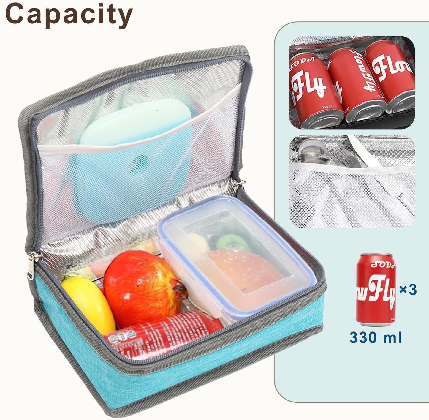 FlowFly Small Insulated Lunch box Portable Soft Bag Mini Cooler Thermal Meal Tote Kit with Handle for Work & School, Black