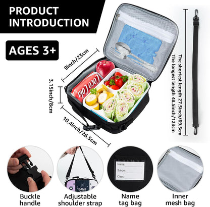 Game Console Insulated Lunch Bag lonchera for Teen Boy Kid Gamer Lunch Box Bento Reusable Large Capacity Portable Waterproof Leakproof with name tag to School Office Picnic (1PCS Lunch Bag)