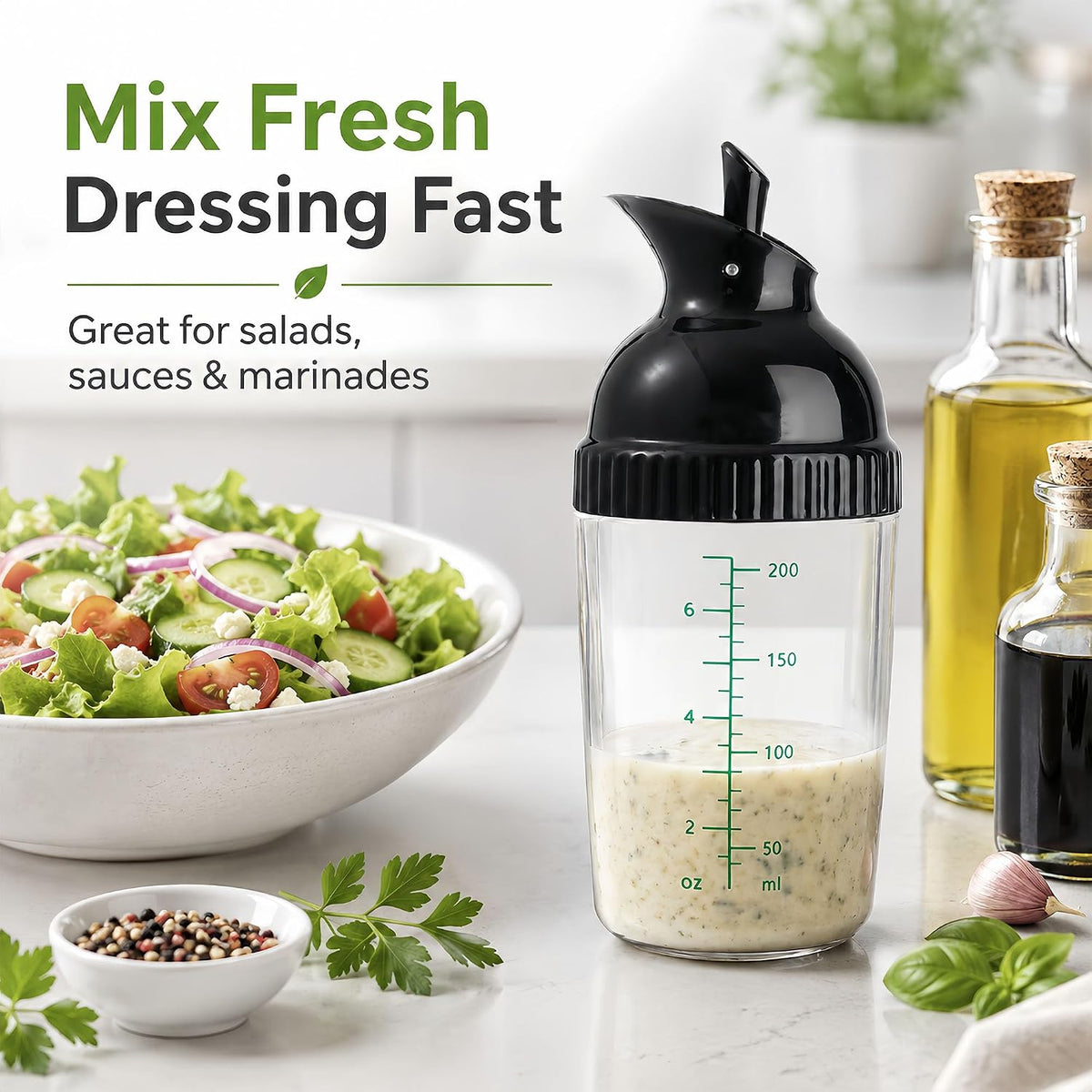 Salad Dressing Container Bottle Shaker for Homemade Sauce Mixing