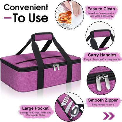 Insulated Casserole Carrier, Portable Casserole Carrier for Hot or Cold Food Lunch Tote Warmer or Cooler Bag, Lasagna Lunch Bag for Potluck Parties- Fits 9" x 13" Baking Dish-Charcoal Grey