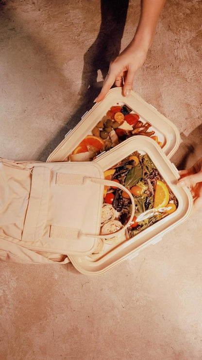 Crudités | Portable Snack Tray | Rectangle 2-Pack | Cream White | Reversible Stretch Lid Food Containers | BPA-Free, Freezer & Dishwasher Safe | Meal-Prep, Charcuterie, Salads, Picnic, Travel