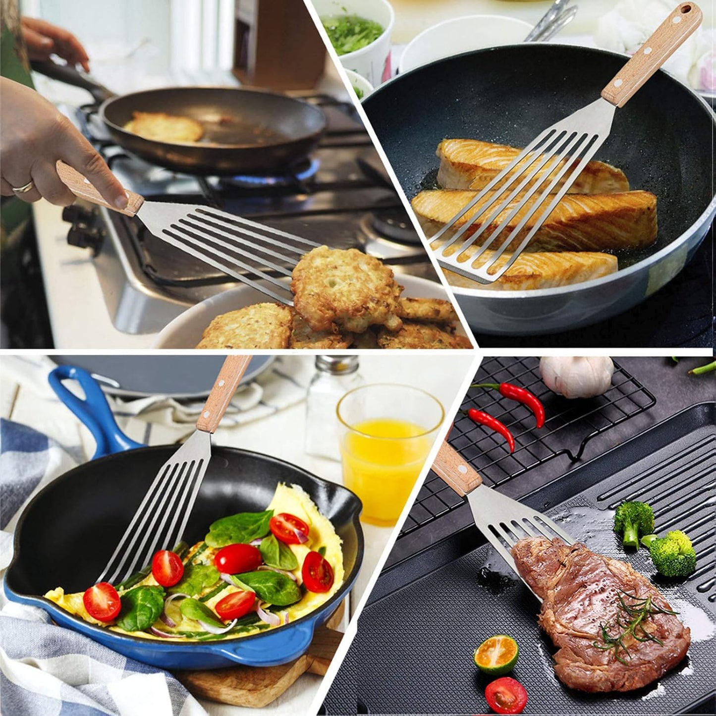 HaSteeL 2 Pack Fish Spatula Turner, 12.5" & 11" Stainless Steel Slotted Spatula Set for Kitchen Cooking, Flipping, Turning, Frying & Grilling, Full Tang ABS Handle, Dishwasher Safe