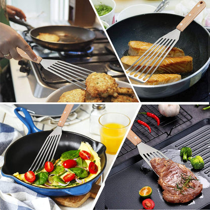 HaSteeL 2 Pack Stainless Steel Fish Spatula, Metal Slotted Turner Set, Griddle Grill Spatula for Kitchen Cooking, Flipping, Turning, Frying $ Grilling, Full Tang ABS Handle, DIshwasher Safe