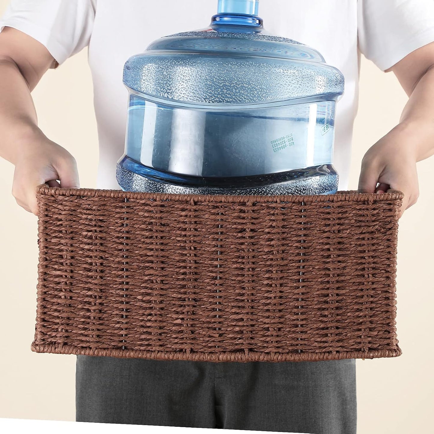 HOONEX Water Hyacinth Storage Baskets, Wicker Baskets for Storage, Hand Woven Baskets with Carry Handles, Set of 2, Natural