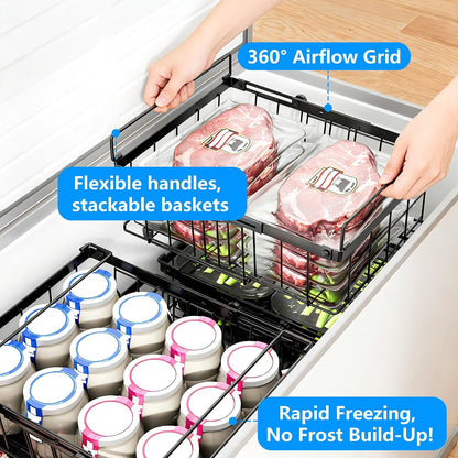 Freezer Organizer Bins, 6-Pack for Chest Freezers | Stackable & Expandable Storage Container with Handles | White Foldable Baskets for 10-20 Cu. Ft. | for Sorting Frozen Meats