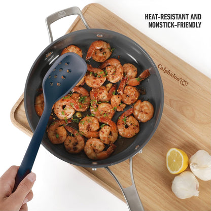 Calphalon Edge Silicone Spoon, Flexible Silicone Cooking Spoon with Reinforced Core, Heat-Resistant Nonstick-Safe Kitchen Spoon for Stirring, Mixing & Serving, Navy
