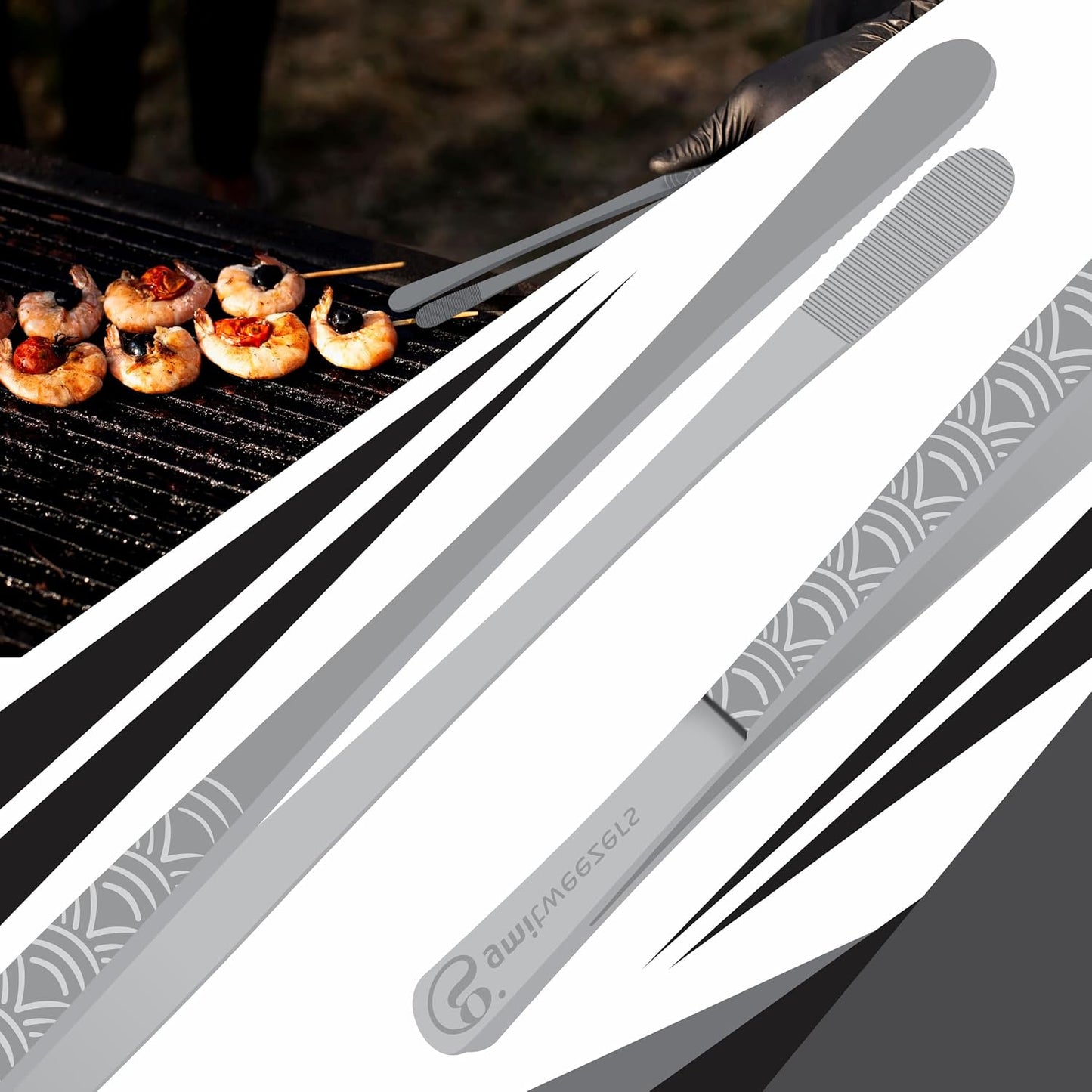 GMI Kitchen Tweezers Tongs 2PCS 12 Inch – Stainless Steel Cooking Tweezers with Serrated Tips, Precision Chef Tongs for BBQ, Grill, Pasta, Salad & Food Plating