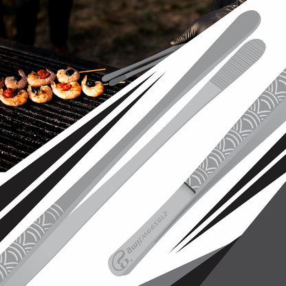 GMI Kitchen Tweezers Tongs 2PCS 12 Inch – Stainless Steel Cooking Tweezers with Serrated Tips, Precision Chef Tongs for BBQ, Grill, Pasta, Salad & Food Plating