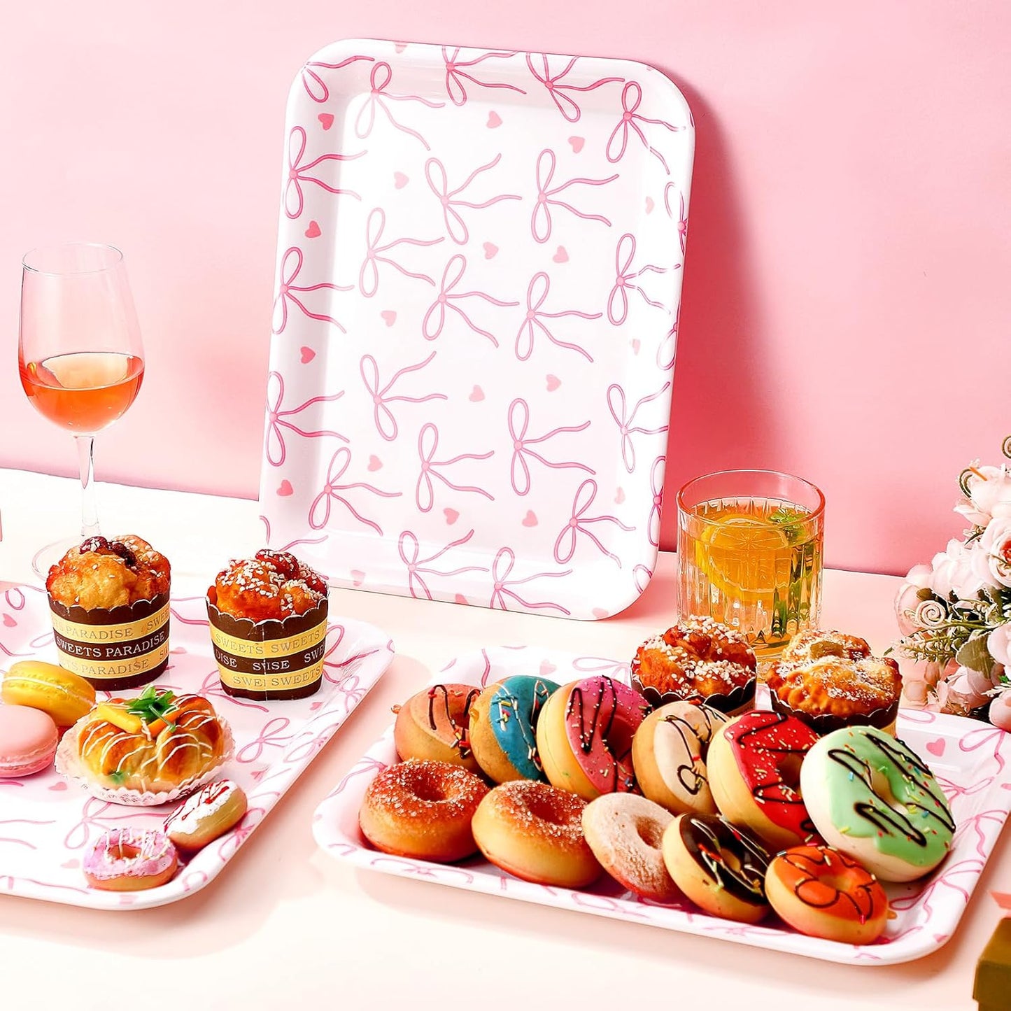 Tioncy 3 Pcs Strawberry Birthday Party Plates Pink Plastic Serving Tray for Summer Berry First Birthday Decoration, 13 x 10 Inch