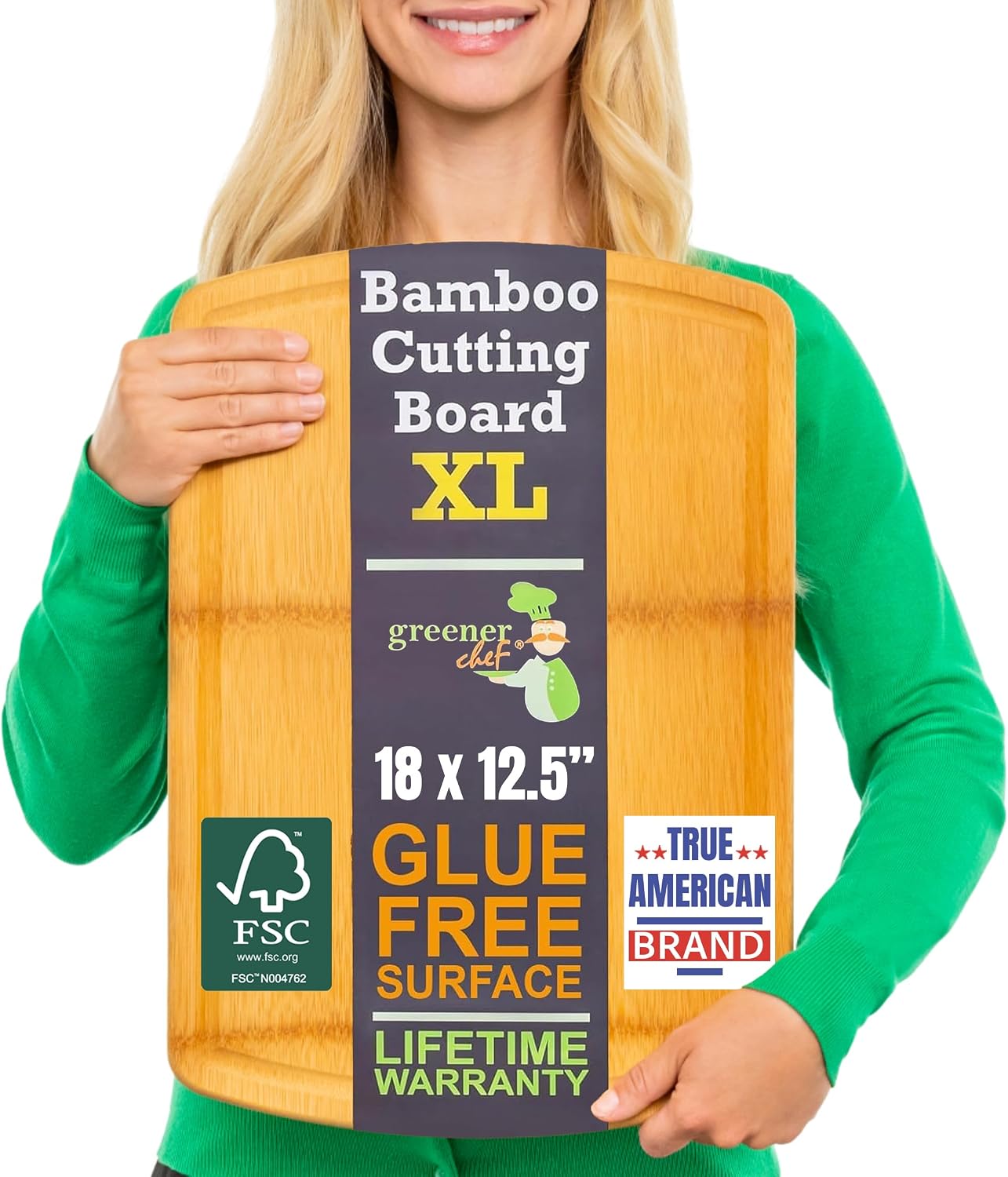 Greener Chef Luxury Bamboo Cutting Board Set of 3 with Glue-Free Surface Technology - Extra Spacious Wood Cutting Boards for Kitchen and XL Chopping Board Set - Replacements for Life