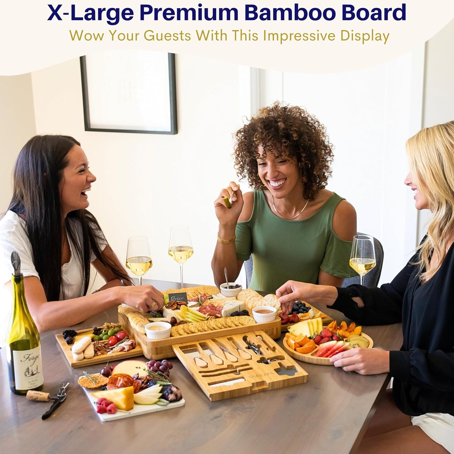 Charcuterie Boards Set – Large Bamboo Cheese Board & Platter with Charcuterie Accessories, Housewarming Gifts for New Home, Christmas, Bridal Shower, New House Gift