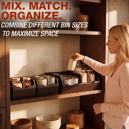 HOMESTEAD Stackable Solid Wood Storage Bins for Kitchen Pantry & Countertop, Ventilated Potato and Onion Basket Organizer with Handles, Wooden Produce Storage Containers, 3-Pack, Chestnut Finish