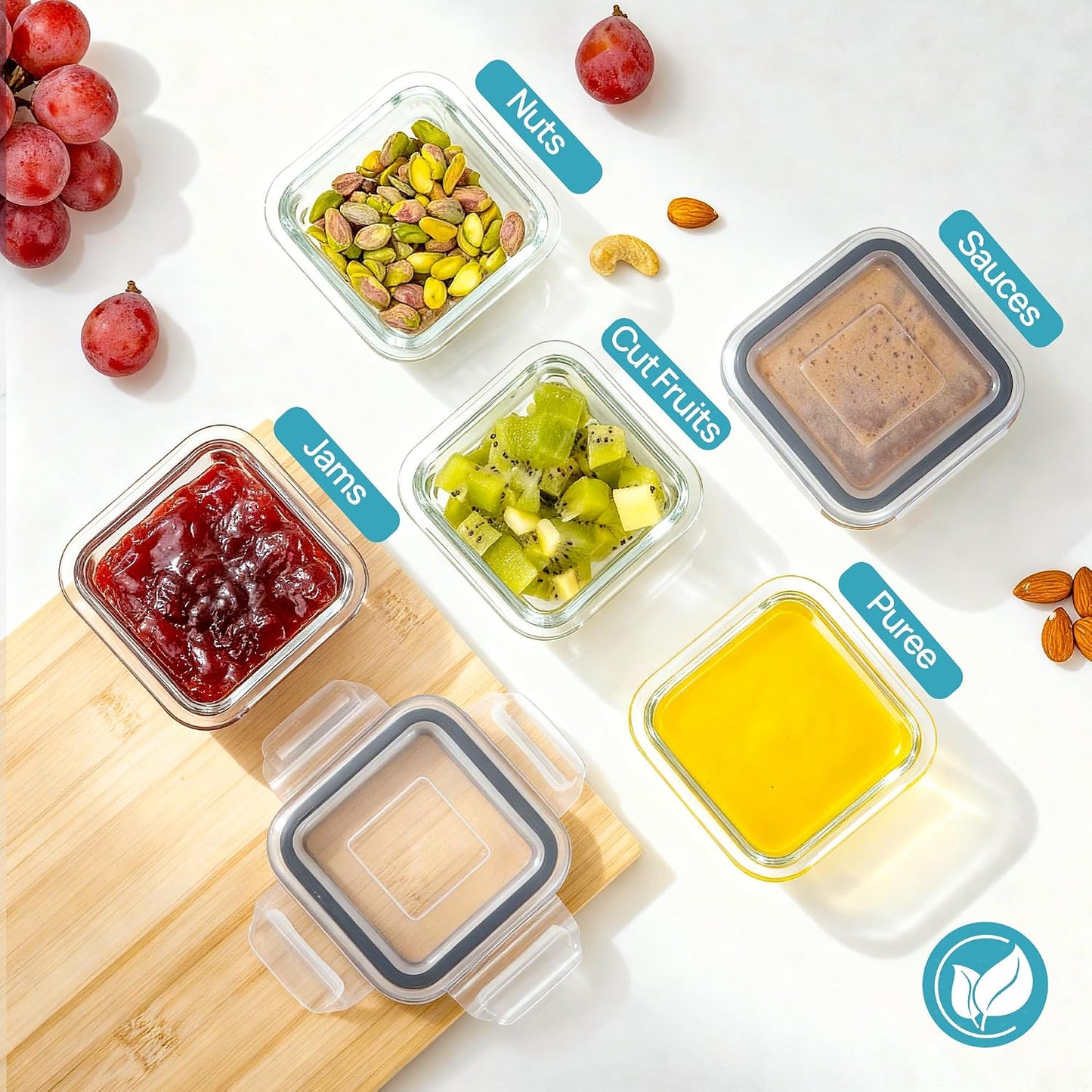 Vtopmart 10 Pack 35oz Glass Food Storage Containers with Lids, Meal Prep Containers, Airtight Reusable Lunch Container Set, Safe for Oven, Microwave, Freezer, and Dishwasher, Grey