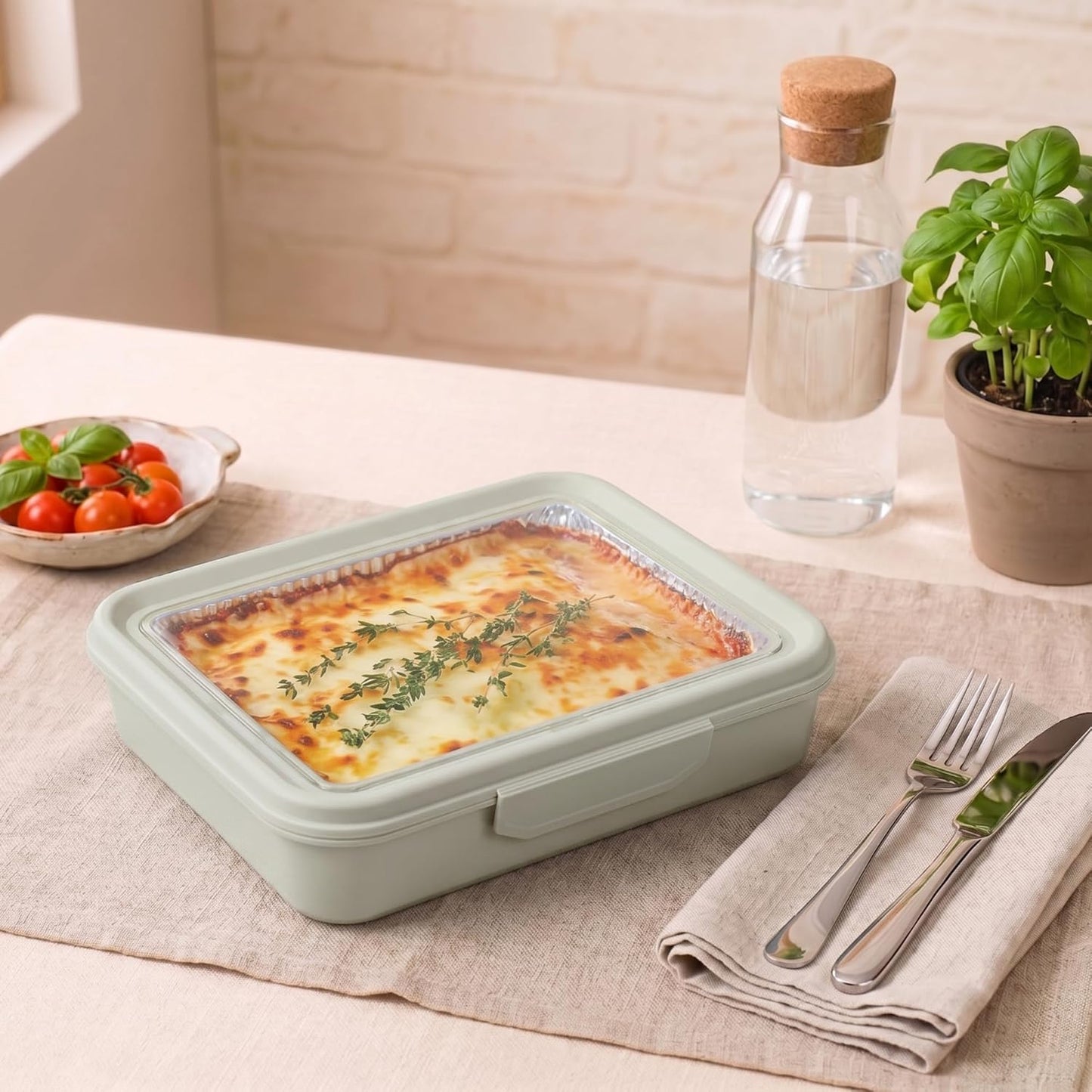 9x13 Pan Carrier with Aluminum Foil Pan – Insulated Food Carrier for Casseroles, Lasagna & Hot/Cold Dishes, Decorative Tabletop Serving Container with Lid for Parties, BBQ, Catering, Travel & Potlucks