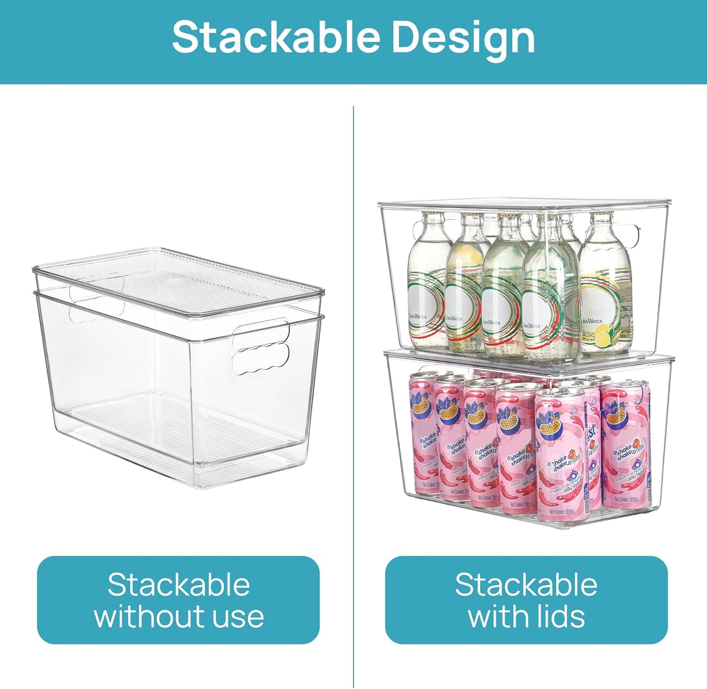 Vtopmart 6 Pack Clear Stackable Storage Bins with Lids, Large Plastic Containers with Handle for Pantry Organizer and Storage,Perfect for Bathroom,Cabinet,Kitchen,Fridge,Closet Organization