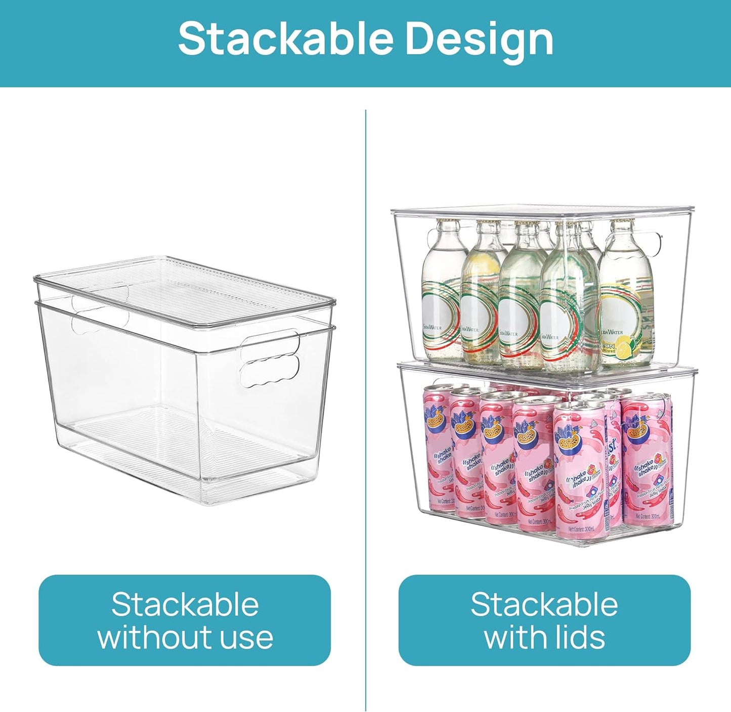 Vtopmart 6 Pack Clear Stackable Storage Bins with Lids, Medium Plastic Containers with Handle for Pantry Organizer and Storage,Perfect for Kitchen,Fridge,Cabinet, Closet,Bathroom Organization