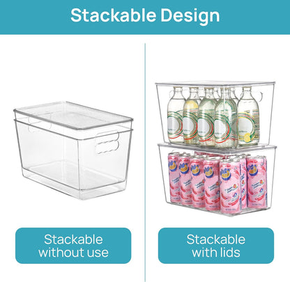 Vtopmart 6 Pack Clear Stackable Storage Bins with Lids, Medium Plastic Containers with Handle for Pantry Organizer and Storage,Perfect for Kitchen,Fridge,Cabinet, Closet,Bathroom Organization