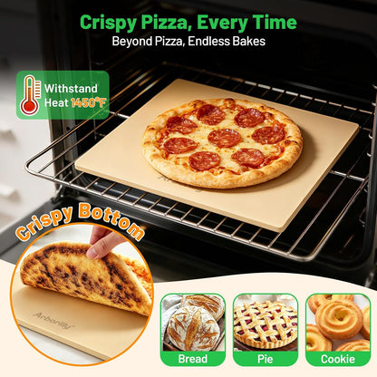 Cordierite Pizza Stone for Oven & Grill, 15 x 12 Inch Rectangular
