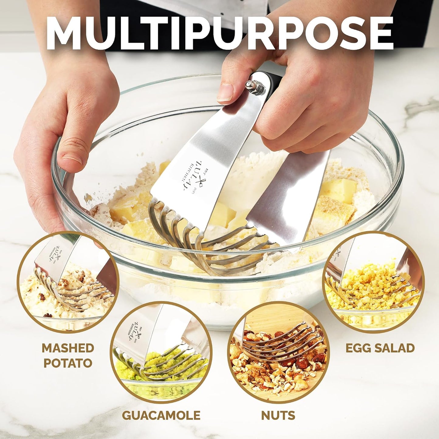 Zulay Premium Multi-purpose Stainless Steel Bench Scraper & Chopper, Easy to Read Etched Markings for Perfect Cuts, Quick & Easy Multi-use Dough Scraper, Dough Cutter & Pastry Scraper (Black)