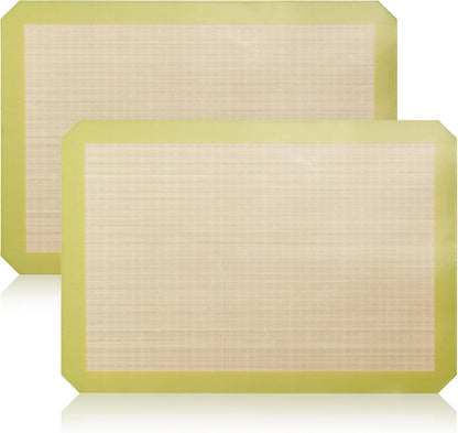 Luckyiren 2 Pack Silicone Baking Mat Set, Nonstick Half Sheet, Orange/Beige