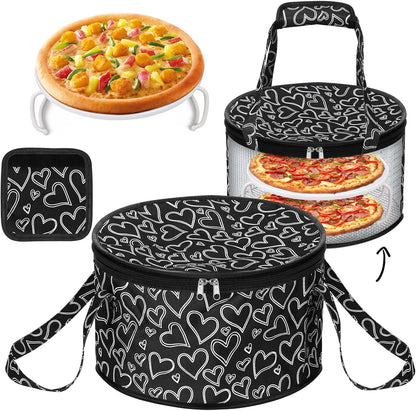 Pickmesh Round Pie Carrier 12 x 7 Inch Insulated Casserole Carriers with Lid and Detachable Handle for Hot or Cold Food Cake Transport Thanksgiving Christmas Gift(Cyan White Zigzag)