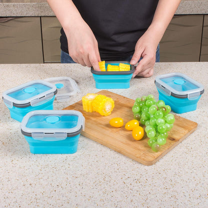 Collapsible Food Storage Containers with Lids, 4 Pack, 40 oz Silicone 1-Compartment Meal Prep Containers Reusable, Lunch Bento Boxes for Adults, Microwave Freezer Dishwasher Safe, BPA-Free, Black