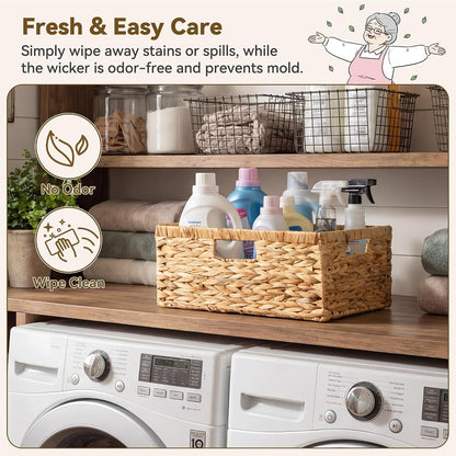 GRANNY SAYS Wicker Storage Baskets for Shelves, Water Hyacinth Basket with Scalloped Edge, Storage Wicker Baskets for Pantry, Large, 2-Pack