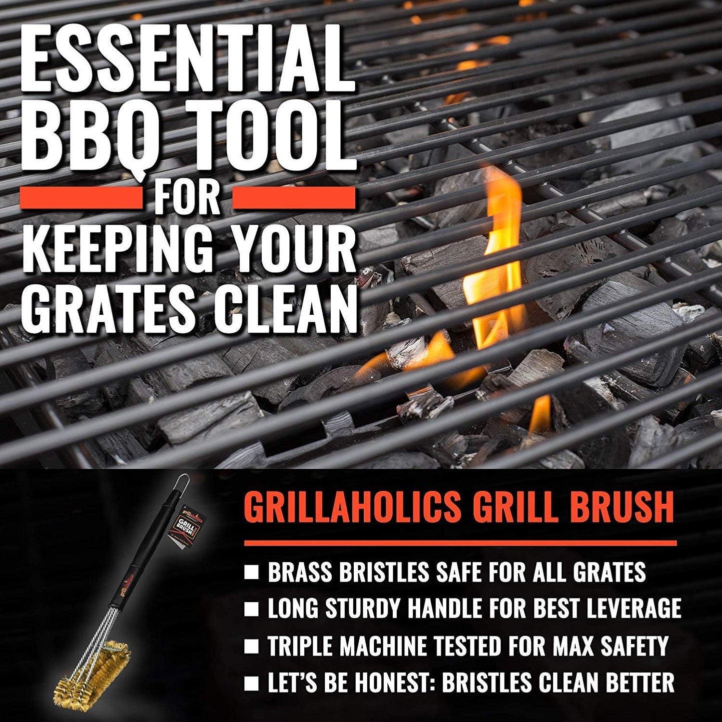 Grillaholics Grill Brush for Outdoor Grill - Safe Bristle Free BBQ Brush with Built-in Scraper – The Perfect Grilling Accessory for Cleaner Grilling