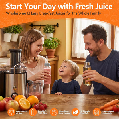 Glass Juice Bottles with Lids 10 oz, 6 Pack Reusable Small Glass Bottles with Stainless Steel Caps & Straws, BPA-Free Leak proof Juice Bottle Containers for Juicing, Milk, Smoothies & Fridge