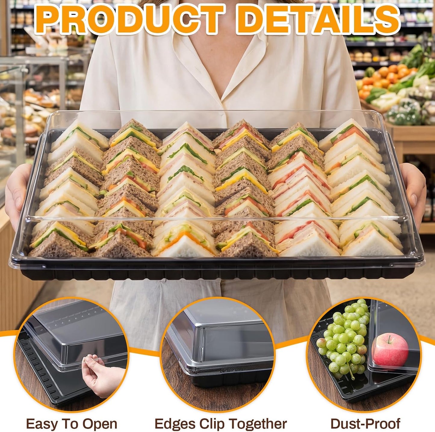 Shellwei 5 Pack Extra Large Charcuterie Board with Lids, 18 x 12 Inch Plastic Catering Trays for Cookies, Desserts, Candy, Reusable Serving Platters for Travel Party