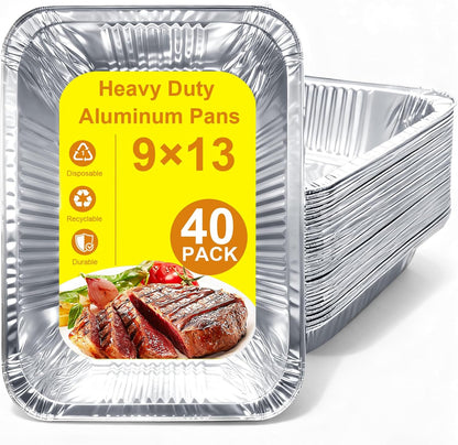 9x13 Aluminum Foil Pans with Lids - 25 Pack Disposable Half Size Deep Steam Table Tin Foil Pans for Oven Baking Cake, Roasting, Food Prepping, Storing, Freezing, Chafing