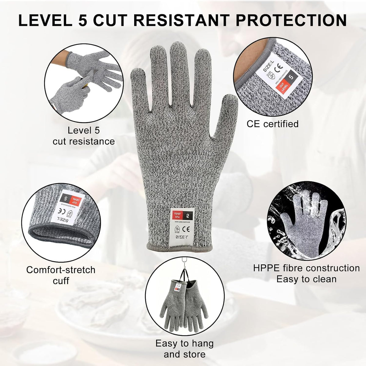 Oyster Knife Shucking Set with 2 Oyster Knives and 2 Pairs of Level 5 Cut Resistant Gloves, Safe and Easy Seafood Opener Kit for Kitchen Use, Oyster Shucking, and Gift Giving