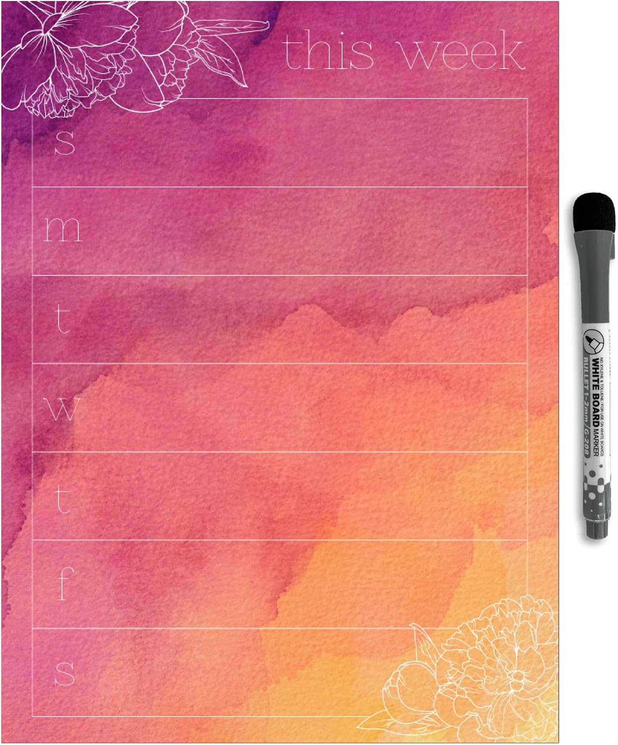 Dry Erase Weekly Calendar Planner Sticker Decal | Removable & Reusable | Magnetic Fine-Tip Marker Included (6 x 9 inches, White)