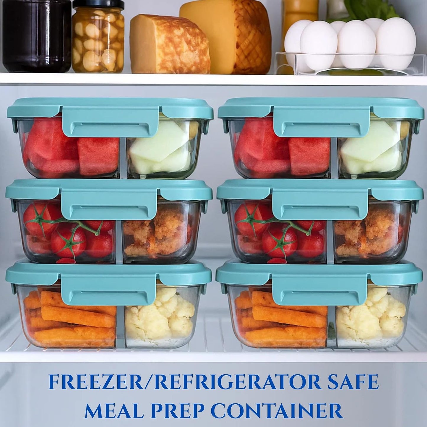 Neoflam 2 Compartment Glass Food Container with Airtight Lid – Divided Oval Bento Lunch Box with Vent, Reusable Meal Prep Storage, Microwave, Oven & Dishwasher Safe (37 oz, 1.1 Liter, 4.6 cups)