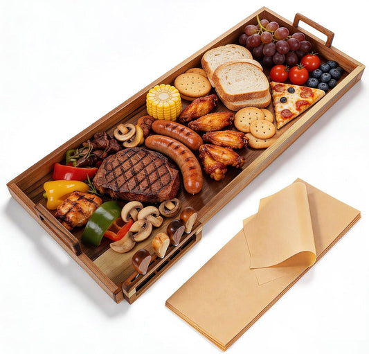 Large Charcuterie Board with Cheese Knife Set,36 x 12 Inch Acacia Wood Large Serving Tray with Handles,Long Wooden Serving Board with 30Pcs Wax Paper,3ft Extra Long Cheese Board
