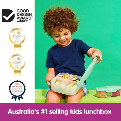 b.box Mini Lunch Box 2-Pack, Leak Proof Bento Box for Kids, 3 Compartment Snack Containers Ages 3+, Lunchbox for Daycare + School, Dishwasher Safe, BPA-Free, PFAS-Free, 4.25 Cup - Blue + Green