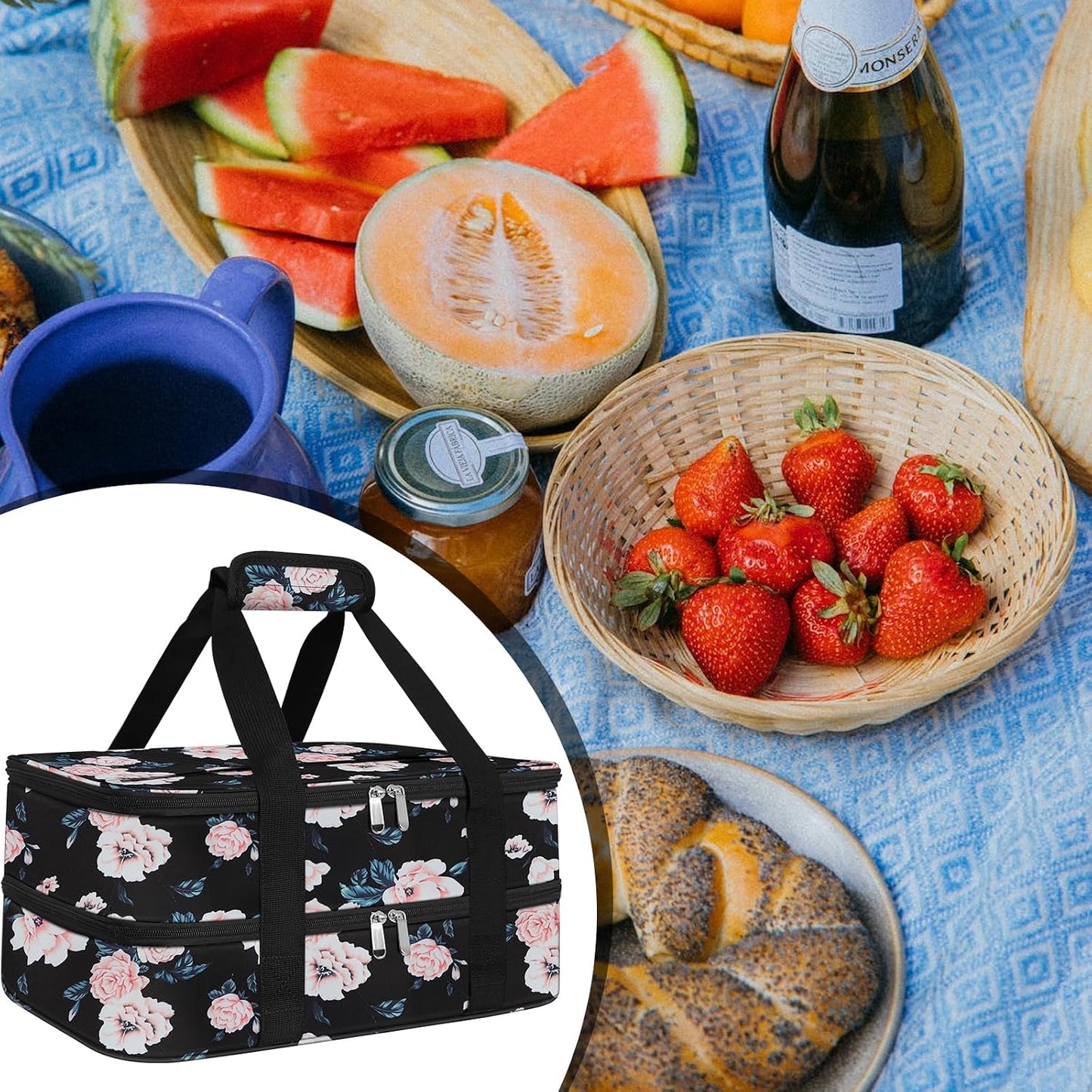 esouler Insulated Casserole Carrier - Casserole Carriers for Hot or Cold Food - Lasagna Lugger Dish Carrier, Thermal Lunch Bag for Potluck Parties, Picnic, Travel, Fits 9" x 13" Baking Dish, Grey