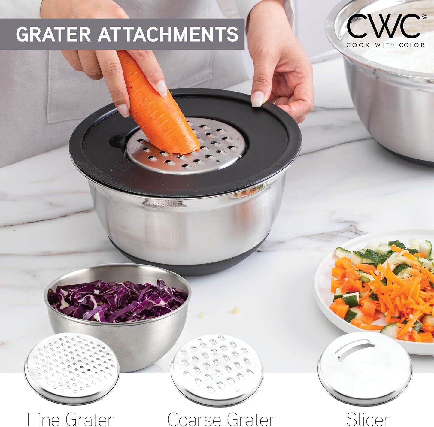 COOK WITH COLOR Stainless Steel Mixing Bowls Set with Lids - Nesting Bowls with Non-Slip Bottom, Sage, 12 Pieces