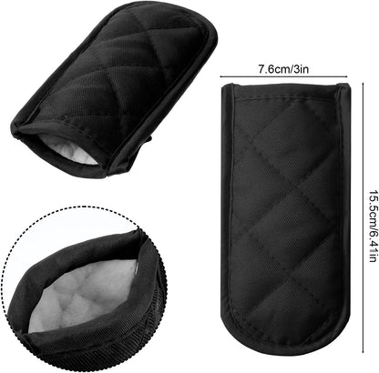Xindojuz 4 PCS Cast Iron Skillet Handle Covers, Pan Pot Handle Holders Heat Resistant Non-Slip Cotton Cast Iron Handles Sleeves Mitt Protector for Kitchen, BBQ and Baking Cookware(Black)