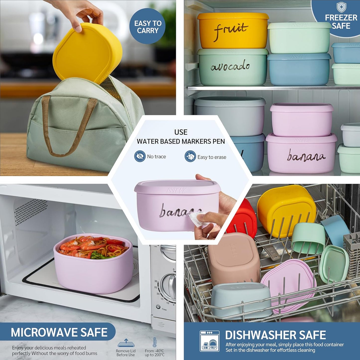 ISSEVE 12Pcs/Set Nesting Silicone Food Storage Containers with Lids, BPA Free Reusable Meal Prep Silicone Containers Airtight, Freezer Dishwasher Safe (33.8oz, 20oz, 10oz, 6.7oz, 1.3oz) (Beige)