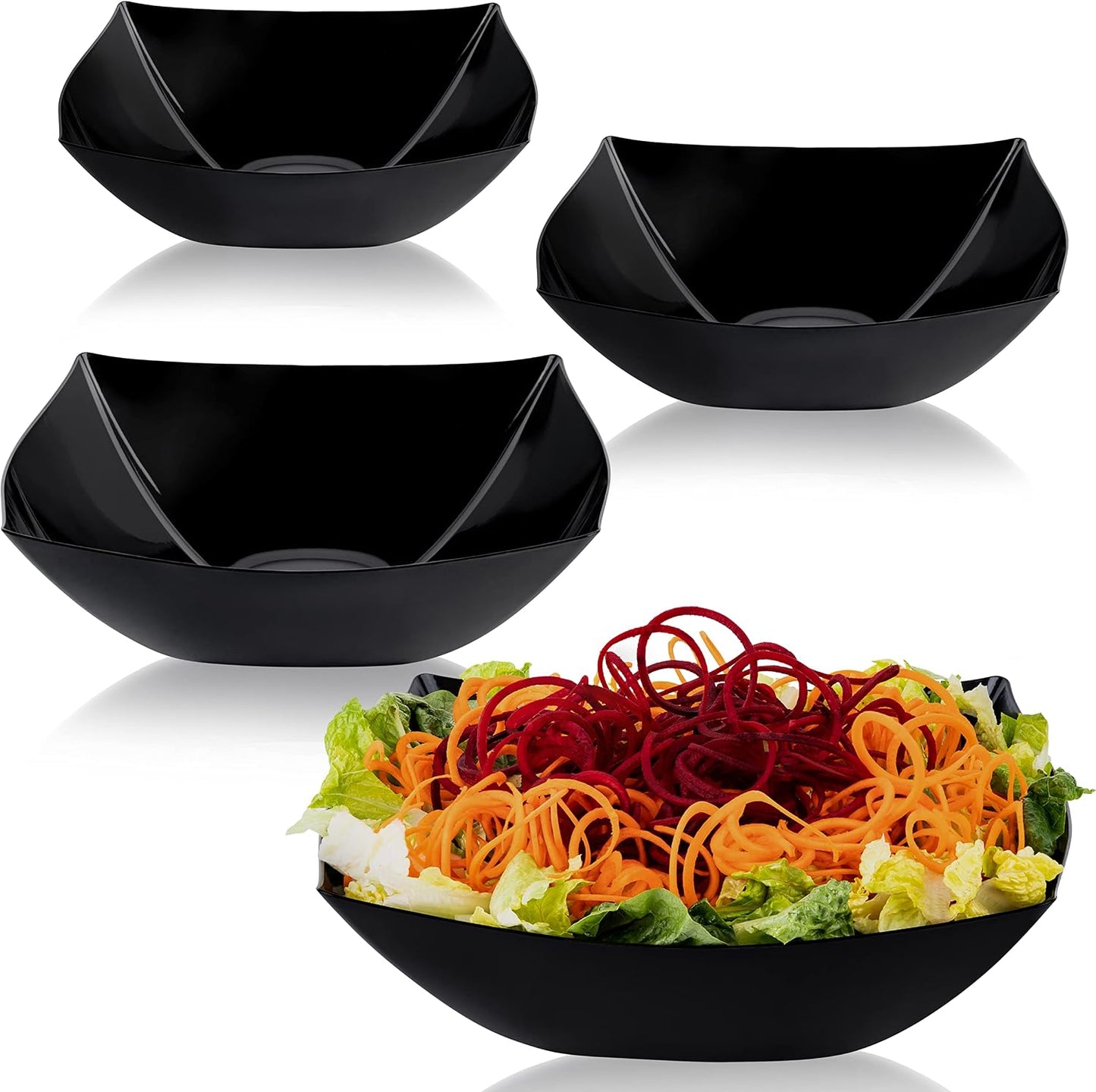 PLASTICPRO Disposable Square Serving Bowls, Party Snack or Salad Bowl, Plastic Clear or White Pack of 4 (16 OUNCE, White)