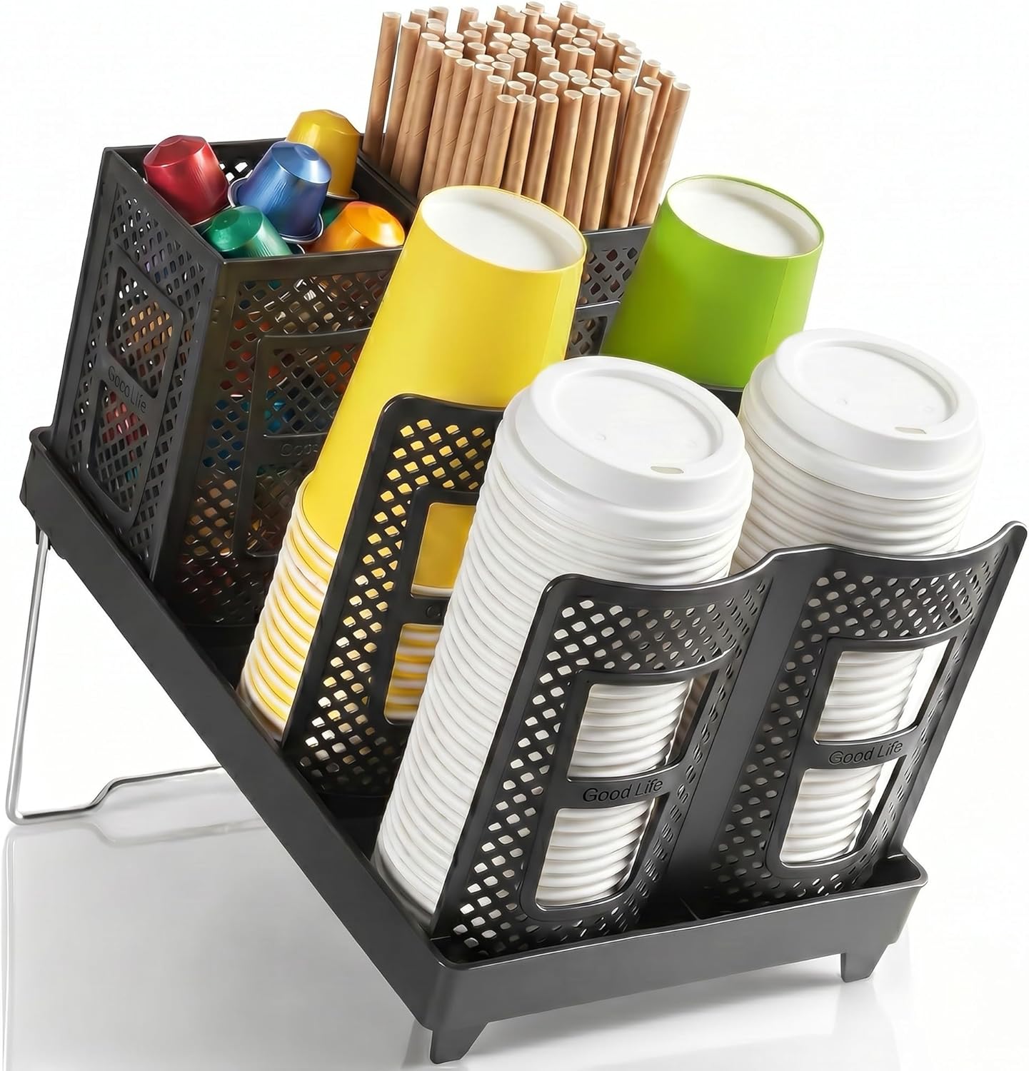 6-Slot Paper Cup and Lid Holder, Disposable Coffee Cup Dispenser, Upright Paper Cup Dispenser for Coffee Stations, Kitchens, Bars, Restaurants, Lounges (White)