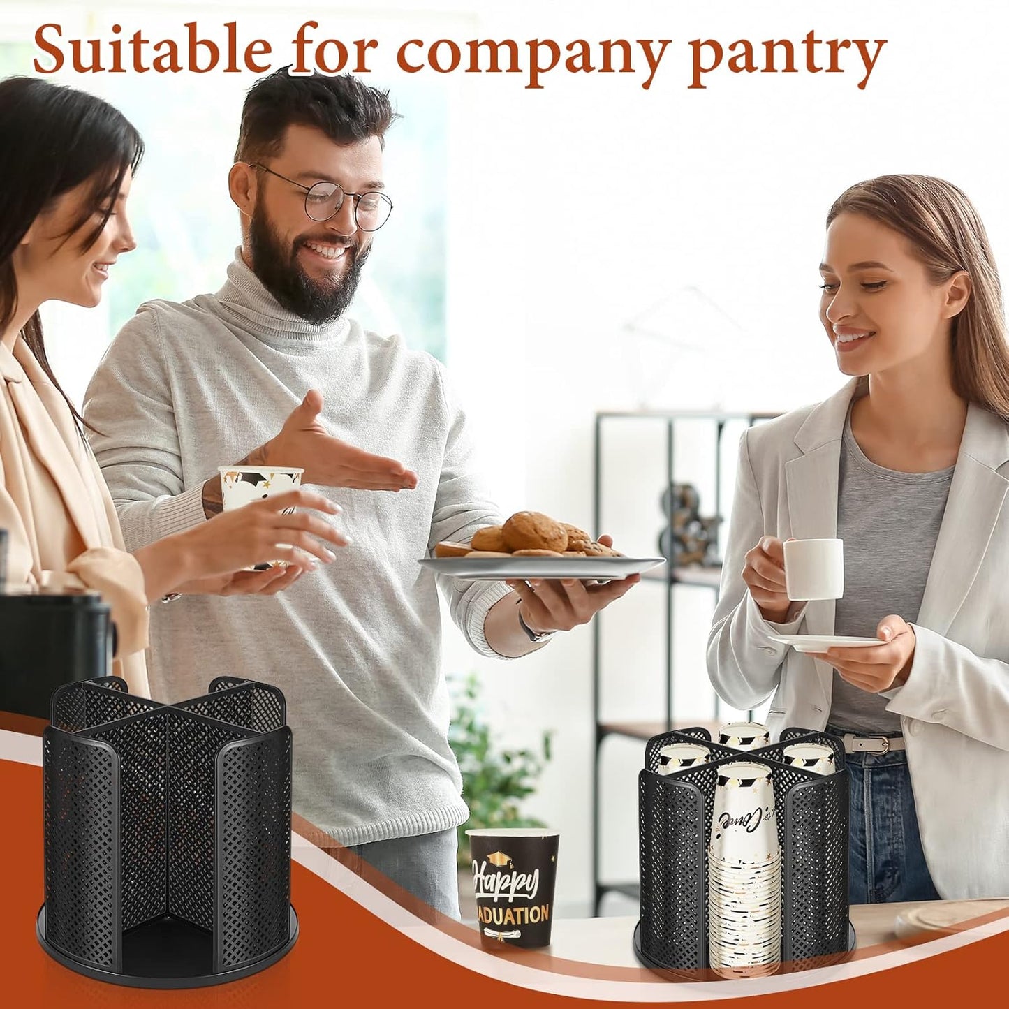 Hoolerry 2 Pcs Cup and Lid Organizer, 360° Rotatable Coffee Cup Holder for Disposable Plastic and Paper of 5 to 16 oz, Dispenser with 4 Compartments for Countertop Coffee Station Office Bar(Black)