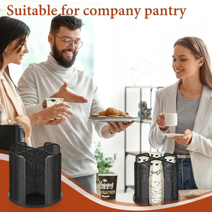 Hoolerry 2 Pcs Cup and Lid Organizer, 360° Rotatable Coffee Cup Holder for Disposable Plastic and Paper of 5 to 16 oz, Dispenser with 4 Compartments for Countertop Coffee Station Office Bar(Black)
