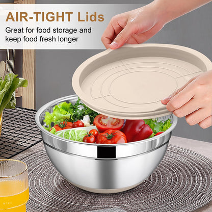 LIANYU Stainless Steel Mixing Bowls Sets of 6, Large 7, 3.5, 2.5, 2, 1.5, 1QT Size with Transparent Airtight Lids, Metal Nesting Serving Bowl Sets for Home Kitchen, Dishwasher & Freezer Safe, Black