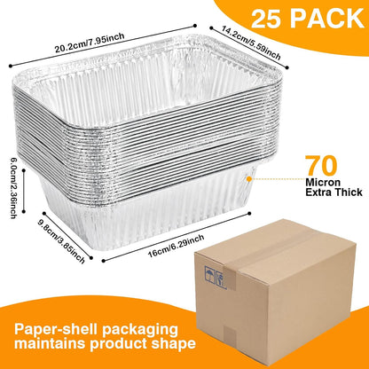 Aluminum Foil Pans with Lids 2.25L Disposable Loaf Pans Trays To Go Food Containers with Cardboard Covers for Meal Prep, Baking, Take Out, Freeze (25 Pack w/Foil Lids)