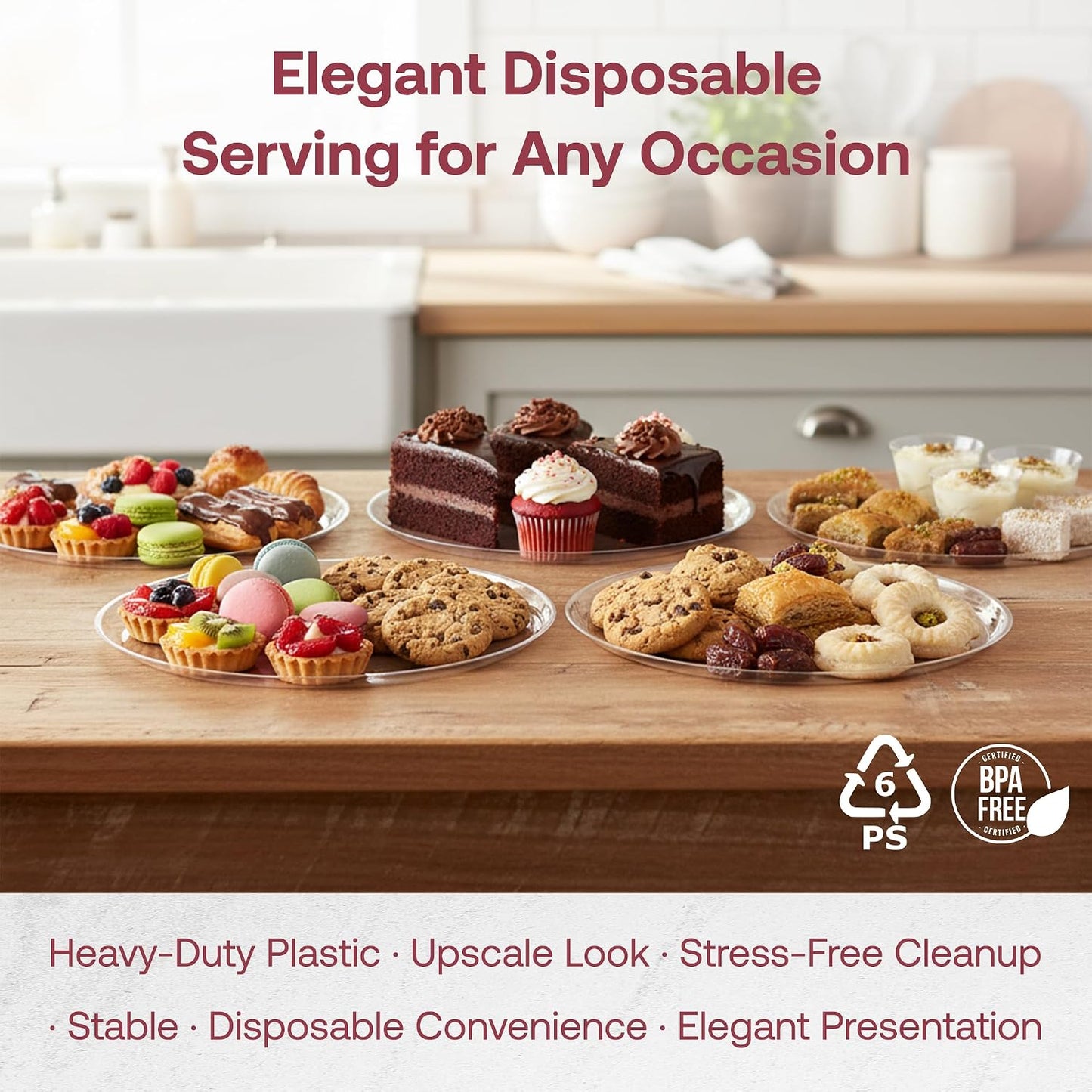 Smarty Had A Party 12 Inch Black Round Plastic Serving Tray – Heavy-Duty Party Platters & Catering Trays, Reusable or Disposable Plastic Trays for Serving Food, Elegant Party Tray Set of 25
